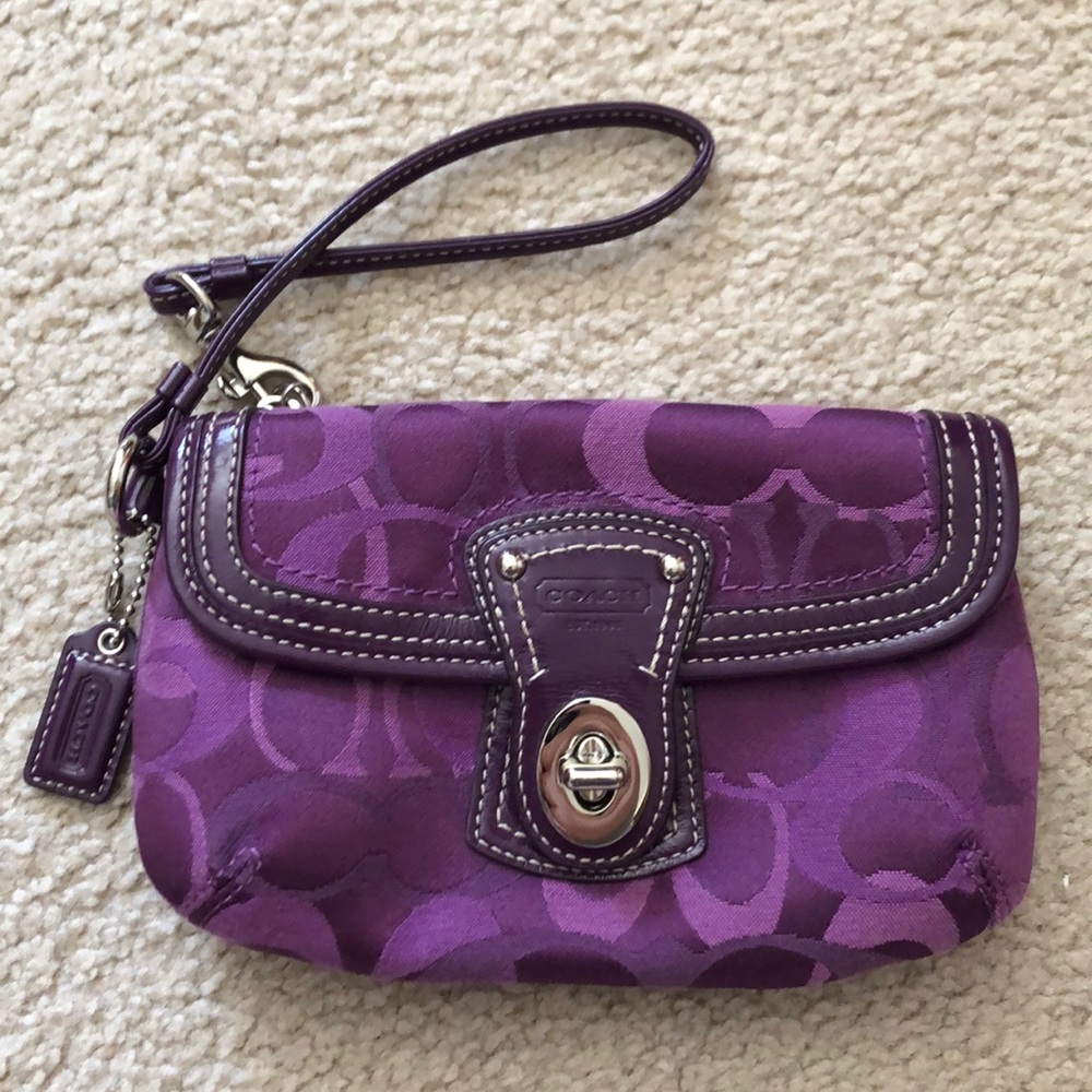 Purple coach wristlet/ clutch
